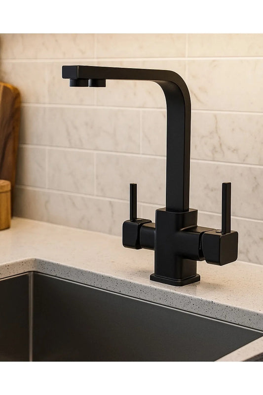 Arıtmalı Lüx Kare Mutfak Eviye Bataryası-Siyah